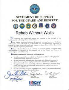 Rehab Without Walls was nominated to sign a Statement of Support by Barbara Anderson, director of the physical therapy department and a company commander for the Army Reserve.