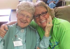 Direct Support Professional Tina Keen with ResCare Adult Day Center in Fort Wayne, IN, enjoys the company of Doloris Reed, one of the women she supports at the center.