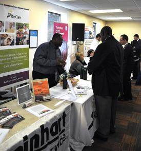 The ResCare booth showcased jobs available at the Resource Center, including roles in finance, information technology, management, payroll, pharmaceuticals and direct support services.