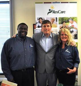 From left, Human Resources Manager Terrence Carter, Medal of Honor Recipient Sergeant Dakota Meyer and Executive Recruiter Sonya Smith participated in the Hiring Our Heroes event to help get veterans back to work.
