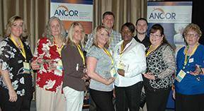 Eleven ResCare Direct Support Professionals (DSPs) were named state winners in ANCOR’s DSP of the Year contest. Pictured, from left, are Jeanette Chabot (FL), Patricia Browning (KS), Lisa Murden (VA), Donna Campbell (IL), Greg Curry (Canada), Virginia Lee (GA), Cody Klauke (MI), Evelia Sanchez (AK) and Janet Thienes (ID). Chris Birdeau (AZ) and Vickie Brooks (TX) were unable to attend the event.  