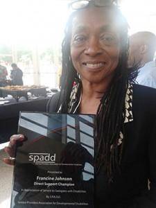 Direct Support Professional Francine Johnson was recognized as the 2014 Direct Support Champion of the Year at Georgia’s Service Providers Association for Developmental Disabilities annual conference.